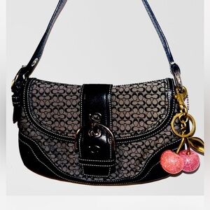 Coach Black and Gray Shoulder Bag with Pink Charm